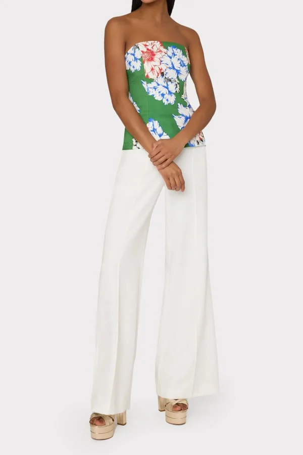 Tops-MILLY Aiden Petals In Bloom Strapless Top Green Multi