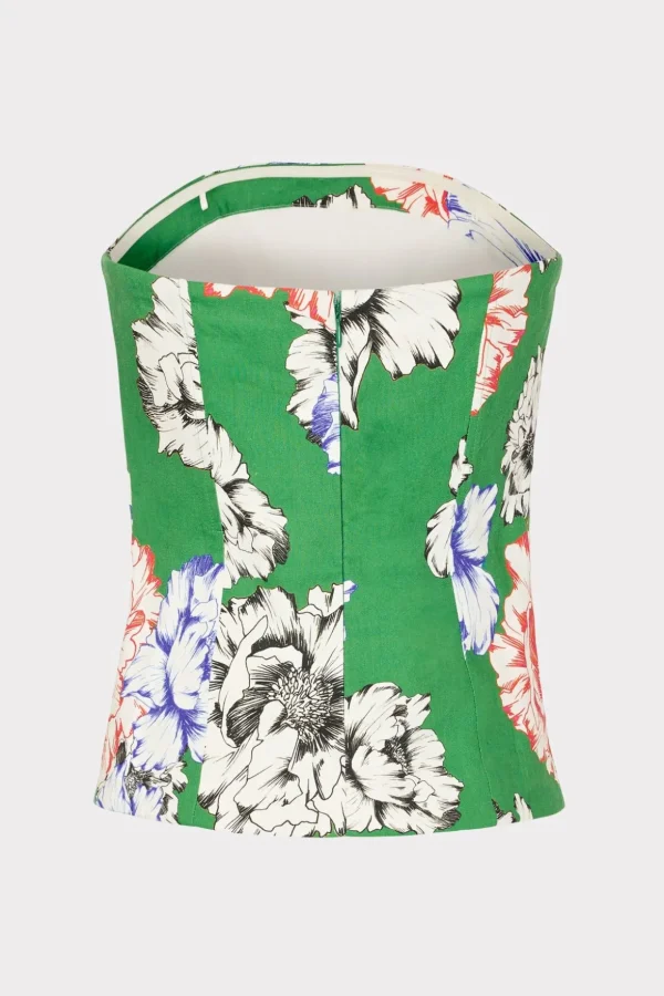 Tops-MILLY Aiden Petals In Bloom Strapless Top Green Multi