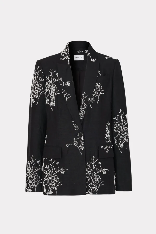 Jumpsuits & Rompers-MILLY Alexa Beaded Embroidery Blazer Black