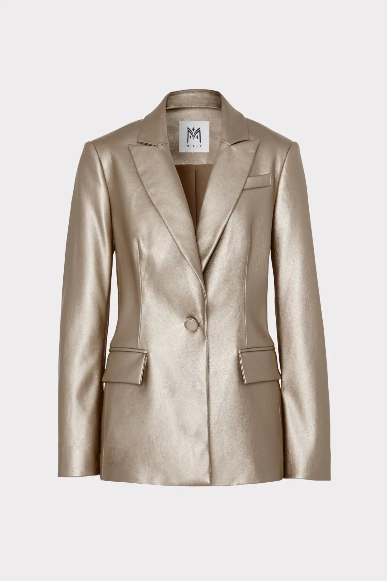 alexa_vegan_leather_blaze_0.webp Coats & Jackets-MILLY Alexa Vegan Leather Blazer Silver