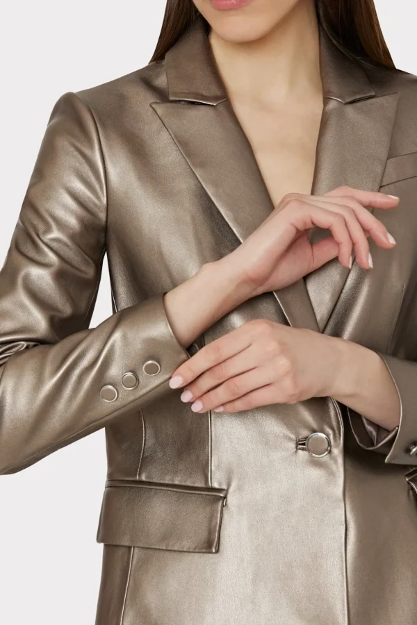 Coats & Jackets-MILLY Alexa Vegan Leather Blazer Silver