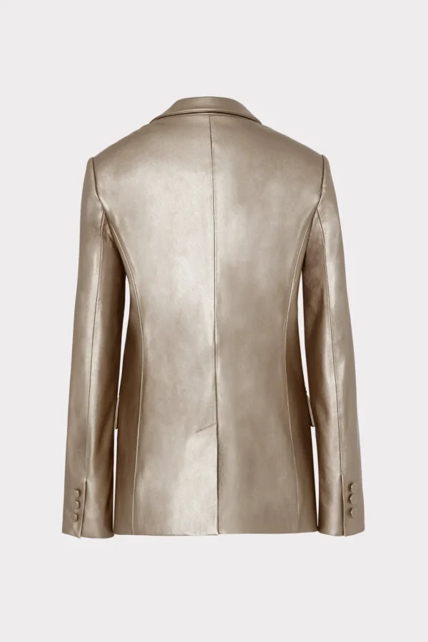 Coats & Jackets-MILLY Alexa Vegan Leather Blazer Silver