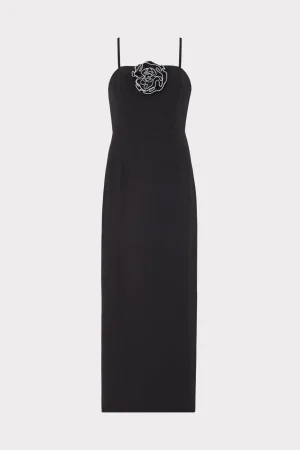 Cocktail Dresses-MILLY Allison 3D Rosette Cady Midi Dress Black