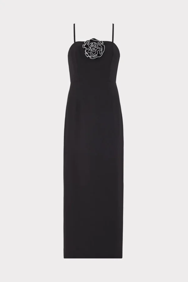 Jumpsuits & Rompers-MILLY Allison 3D Rosette Cady Midi Dress Black