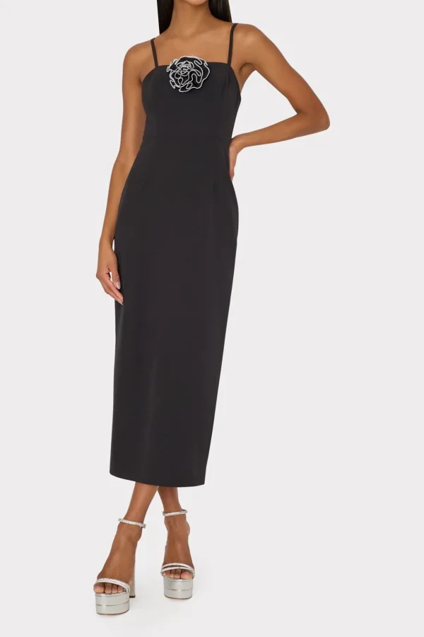 Jumpsuits & Rompers-MILLY Allison 3D Rosette Cady Midi Dress Black