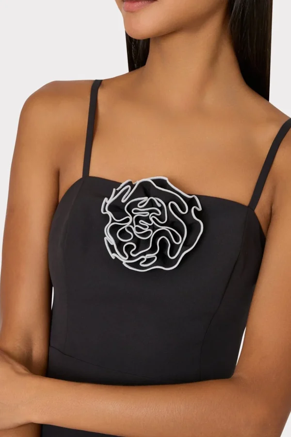Jumpsuits & Rompers-MILLY Allison 3D Rosette Cady Midi Dress Black