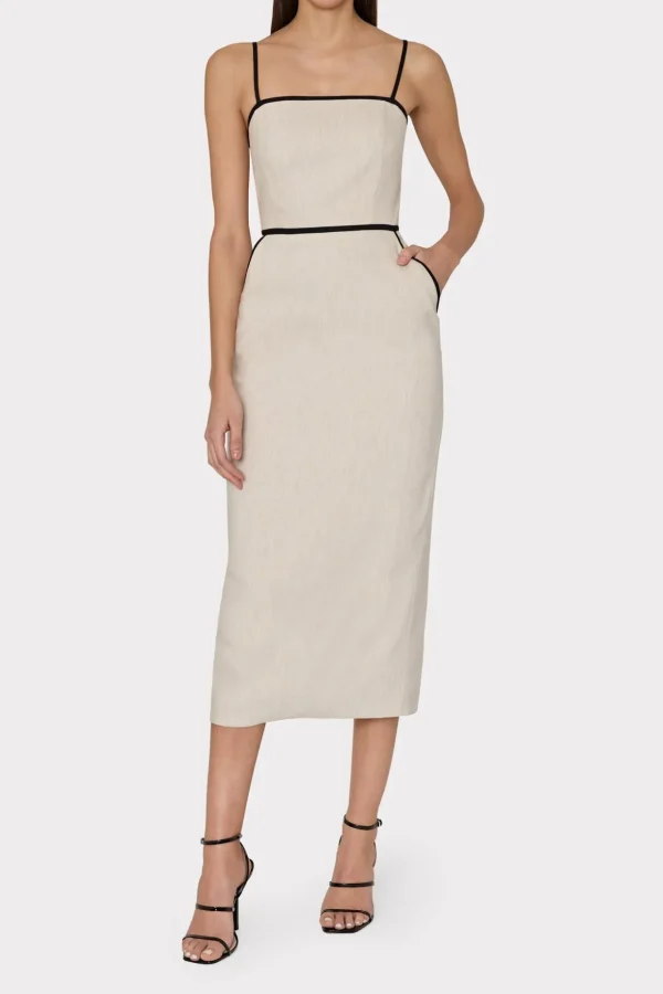 amara_linen_contrast_midi_1.webp Jumpsuits & Rompers-MILLY Amara Linen Contrast Midi Dress Natural