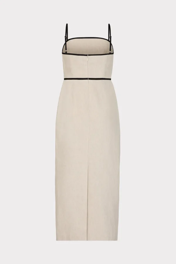 Guest Of Dresses-MILLY Amara Linen Contrast Midi Dress Natural
