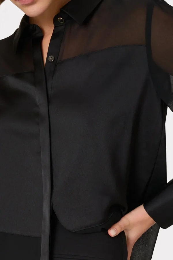andy_satin_combo_button_u_2.webp Jumpsuits & Rompers-MILLY Andy Satin Combo Button Up Blouse Black