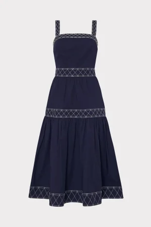 Day Dresses-MILLY Annette Poplin Midi Dress Navy