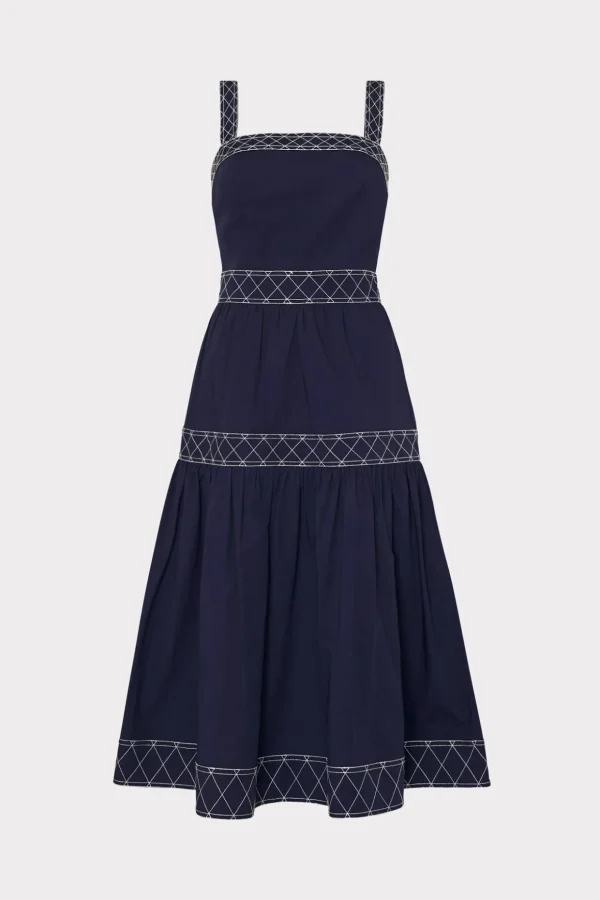 Day Dresses-MILLY Annette Poplin Midi Dress Navy
