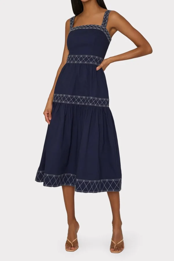 annette_poplin_midi_dress_2.webp Jumpsuits & Rompers-MILLY Annette Poplin Midi Dress Navy