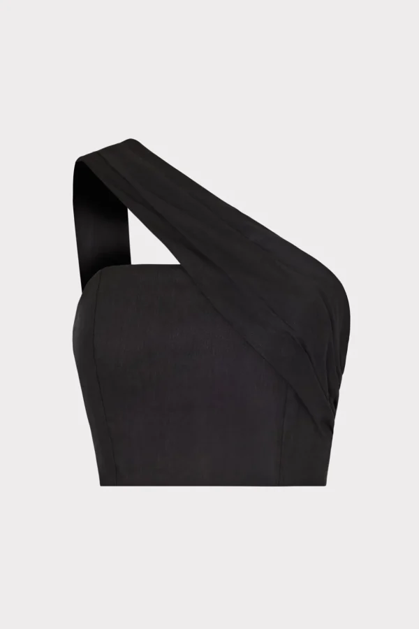 Jumpsuits & Rompers-MILLY Arantza Draped One Shoulder Top Black