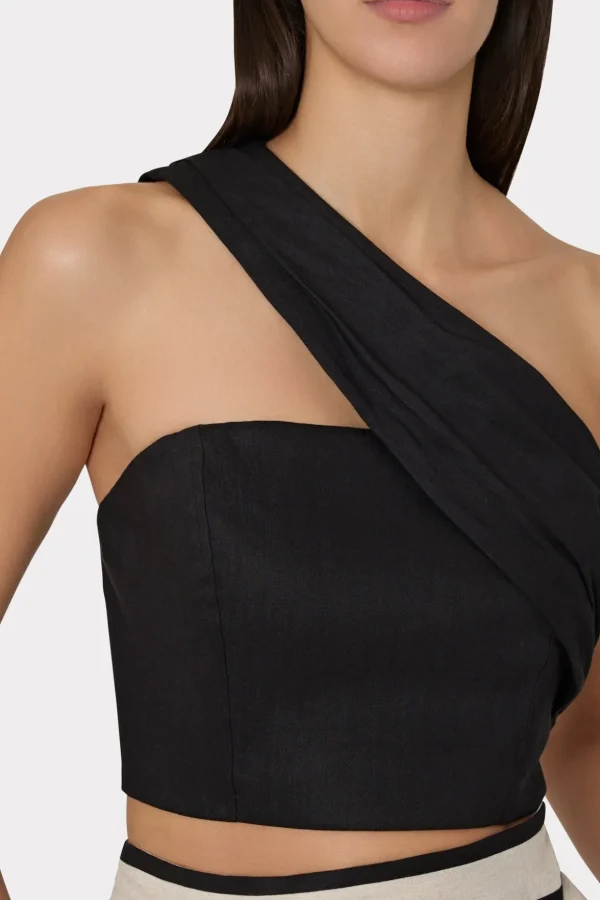 Jumpsuits & Rompers-MILLY Arantza Draped One Shoulder Top Black