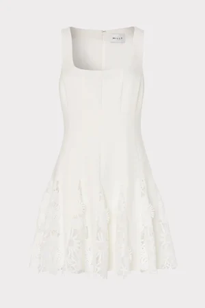 Day Dresses-MILLY Ariel Cady 3D Lace Combo Dress Ecru