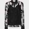 Tops-MILLY Ashton 3D Butterfly Embroidery Blouse Black