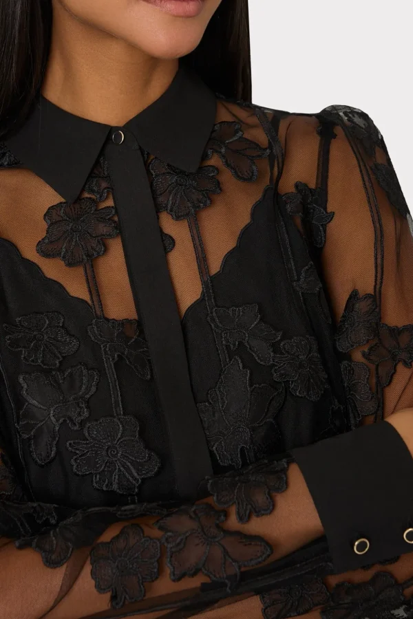 Jumpsuits & Rompers-MILLY Ashton 3D Butterfly Embroidery Blouse Black
