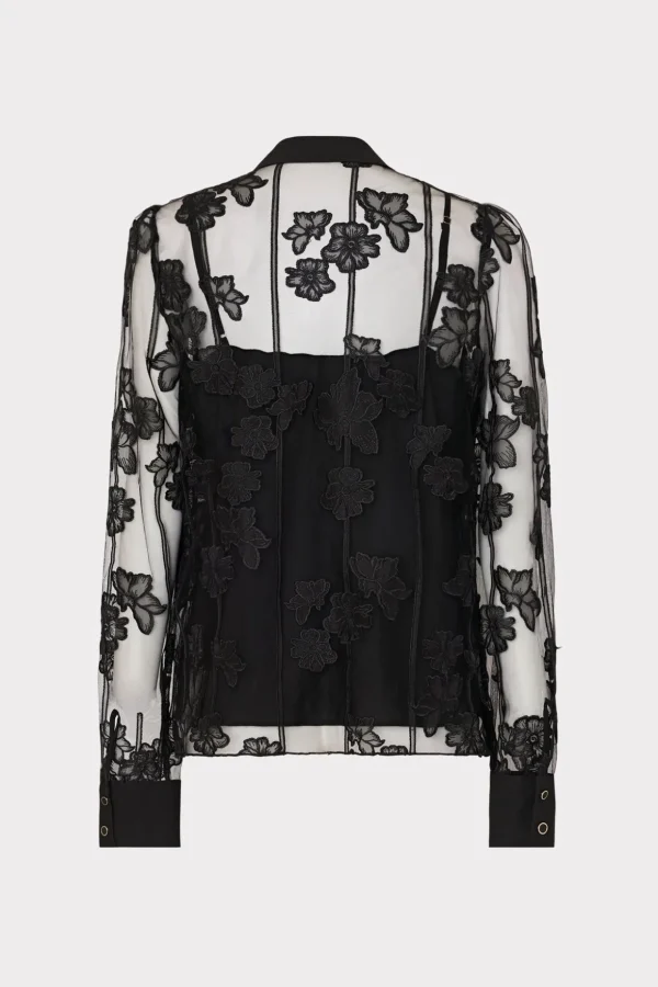Jumpsuits & Rompers-MILLY Ashton 3D Butterfly Embroidery Blouse Black
