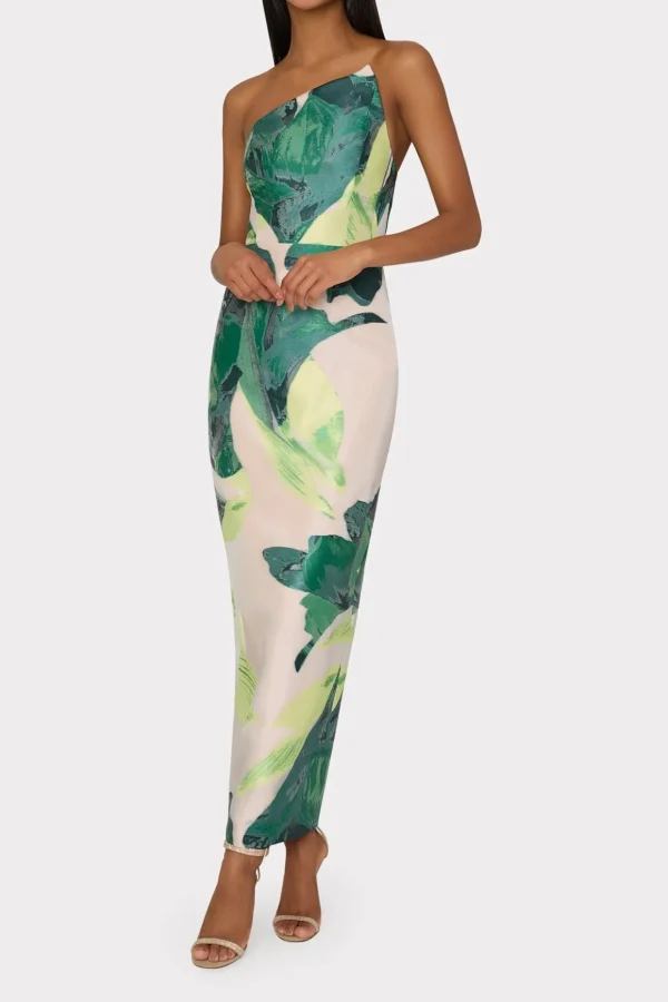 asymetrical_tropical_fore_1-3.webp Cocktail Dresses-MILLY Asymetrical Tropical Forest Jacquard Midi Dress Green Multi
