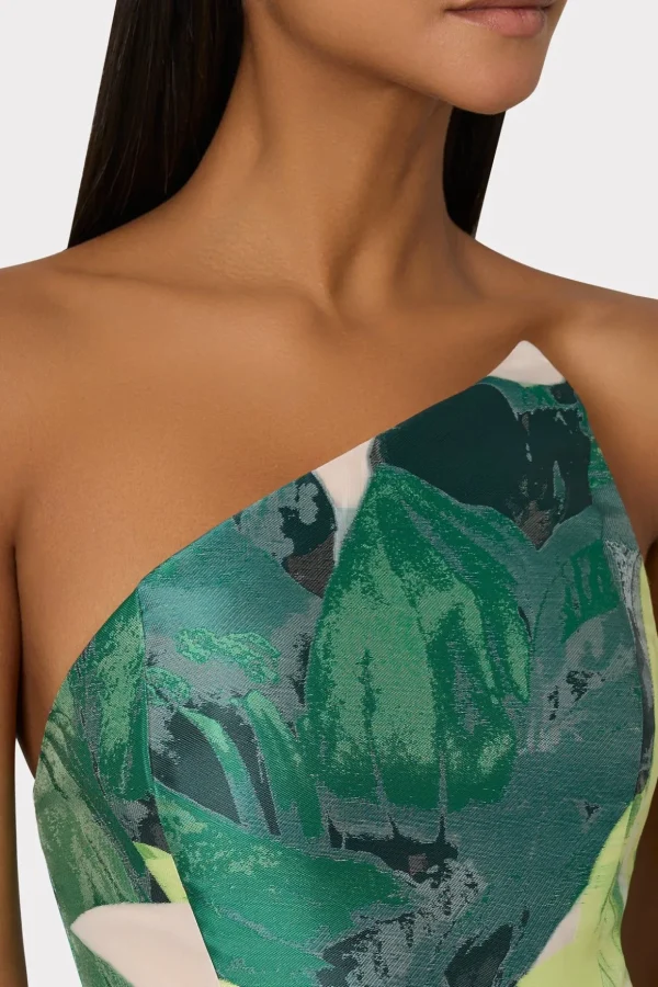 Jumpsuits & Rompers-MILLY Asymetrical Tropical Forest Jacquard Midi Dress Green Multi