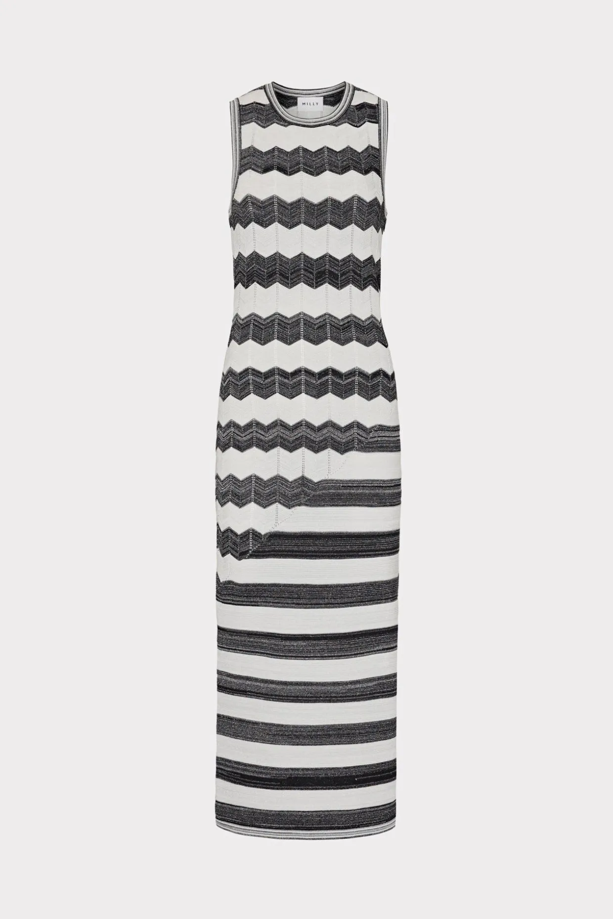 asymetrical_zig_zag_midi__0-1.webp Sweaters & Knits-MILLY Asymetrical Zig Zag Midi Dress Black/Ecru