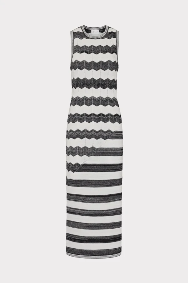 asymetrical_zig_zag_midi__0-5.webp Little Black Dresses-MILLY Asymetrical Zig Zag Midi Dress Black/Ecru
