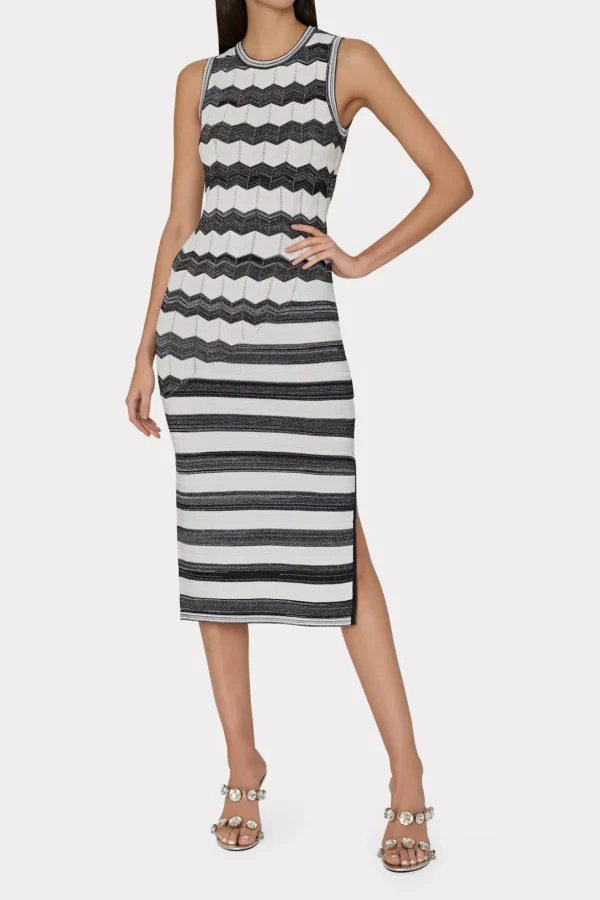 Jumpsuits & Rompers-MILLY Asymetrical Zig Zag Midi Dress Black/Ecru