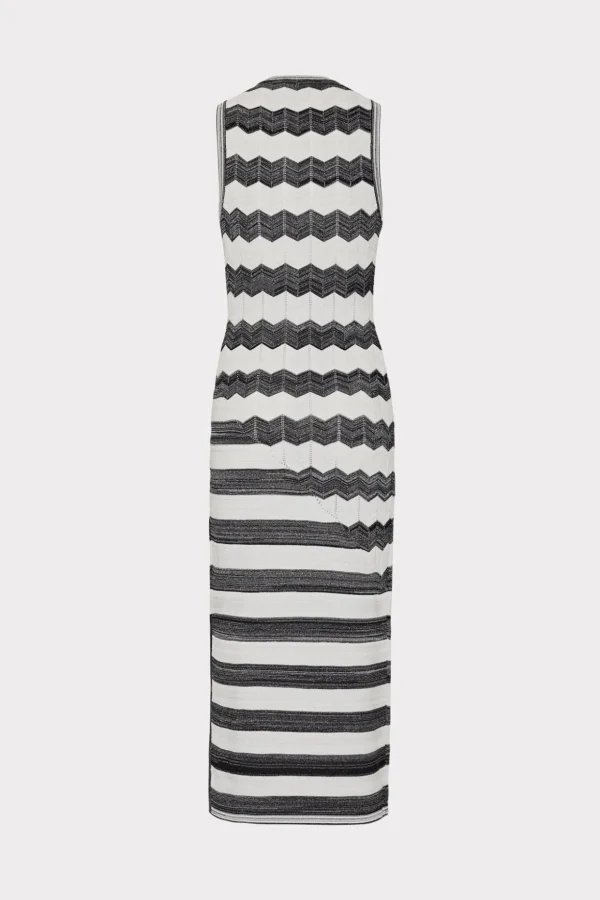 asymetrical_zig_zag_midi__4-4.webp Little Black Dresses-MILLY Asymetrical Zig Zag Midi Dress Black/Ecru