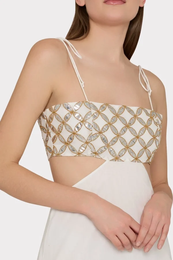Jumpsuits & Rompers-MILLY Atalia Mirrored Embroidery Maxi Cover-Up Dress White/Gold