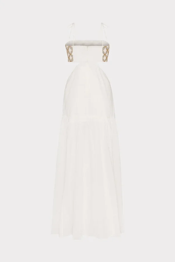 Jumpsuits & Rompers-MILLY Atalia Mirrored Embroidery Maxi Cover-Up Dress White/Gold