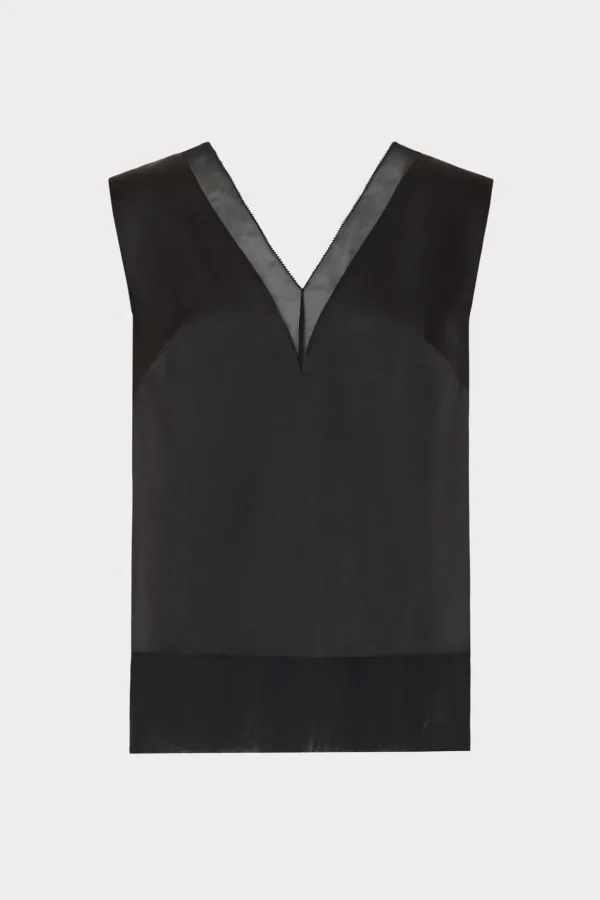 Tops-MILLY Avianna Satin Sleeveless Top Black