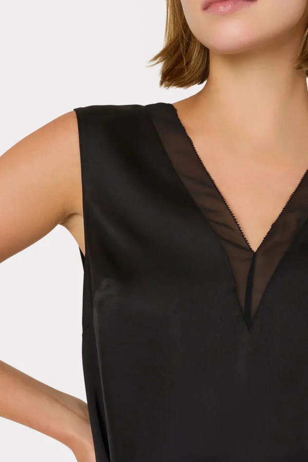 Tops-MILLY Avianna Satin Sleeveless Top Black