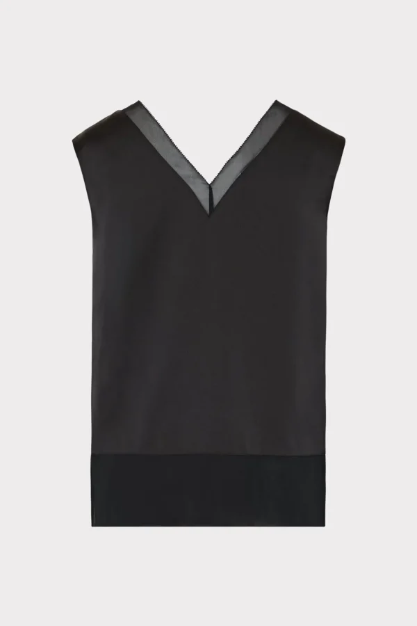 Tops-MILLY Avianna Satin Sleeveless Top Black