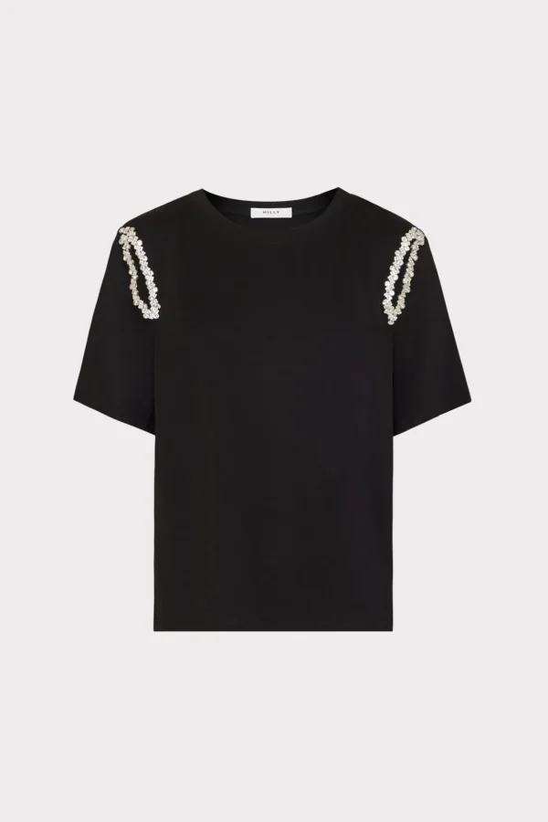 avril_crystal_trim_tee_0.webp Jumpsuits & Rompers-MILLY Avril Crystal Trim Tee Black