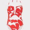 Jumpsuits & Rompers-MILLY Beach Diva Grand Foliage Printed One Piece Red/White