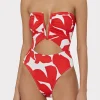 Jumpsuits & Rompers-MILLY Beach Diva Grand Foliage Printed One Piece Red/White