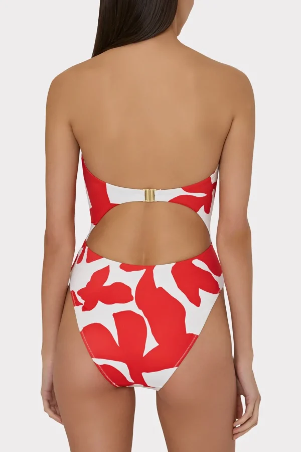 Jumpsuits & Rompers-MILLY Beach Diva Grand Foliage Printed One Piece Red/White