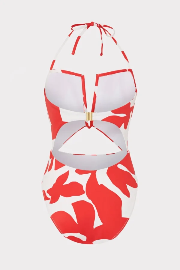 Jumpsuits & Rompers-MILLY Beach Diva Grand Foliage Printed One Piece Red/White