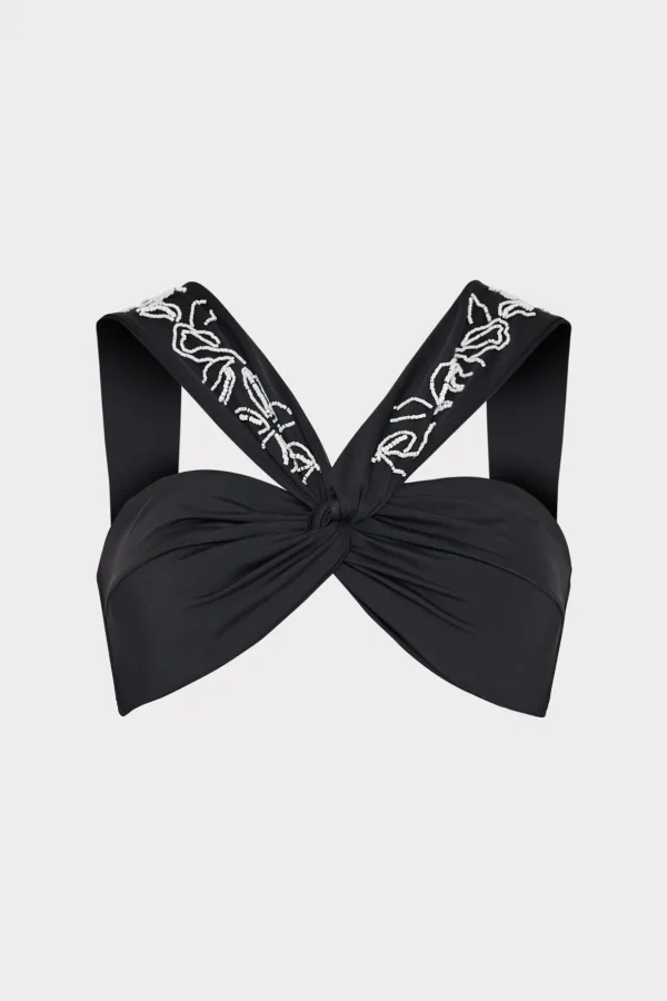 beaded_applique_shoulder__0.webp Jumpsuits & Rompers-MILLY Beaded Applique Shoulder Draped Bikini Top Black