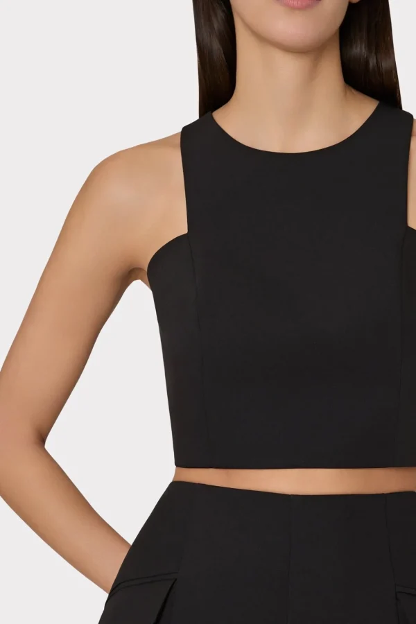 Tops-MILLY Cady Sleeveless Crop Top Black