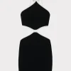 Little Black Dresses-MILLY Contrast Trim Halter Mini Dress Black/Ecru