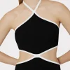 Sundresses-MILLY Contrast Trim Halter Mini Dress Black/Ecru