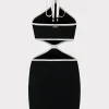 Little Black Dresses-MILLY Contrast Trim Halter Mini Dress Black/Ecru