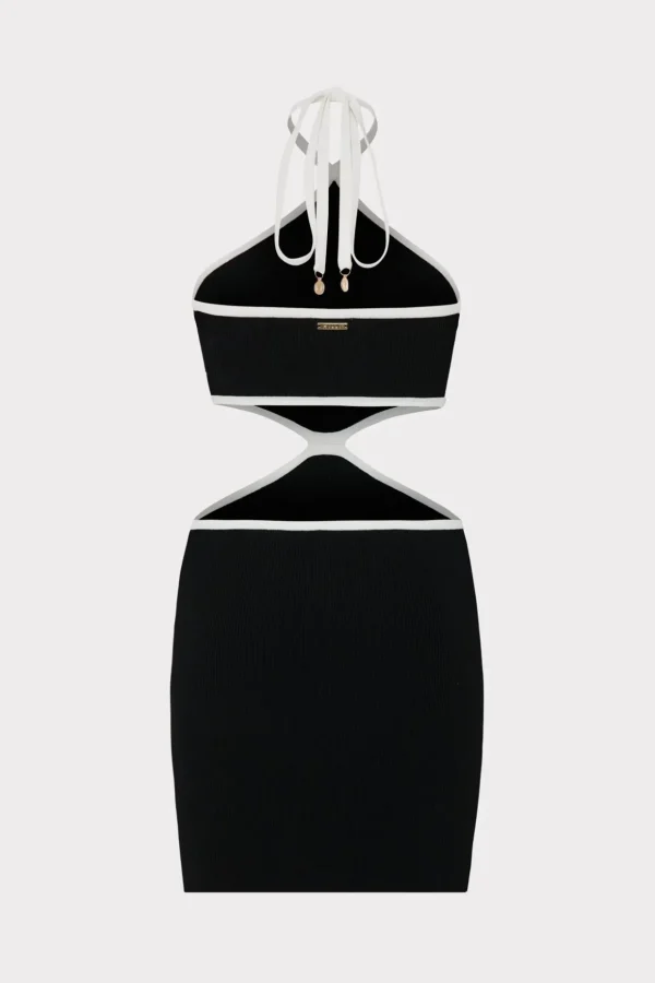 Sundresses-MILLY Contrast Trim Halter Mini Dress Black/Ecru