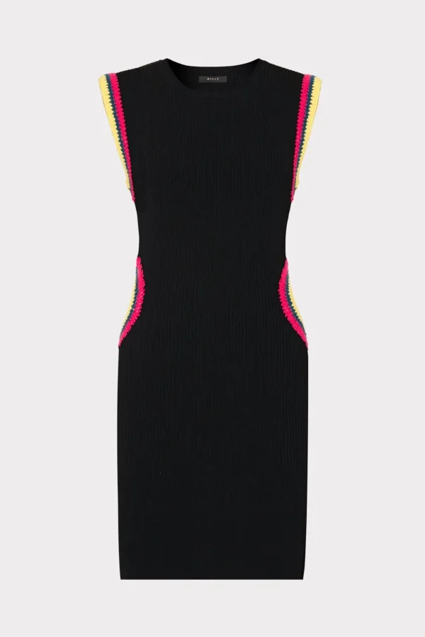 Knit Dresses-MILLY Crochet Cut Out Mini Dress Black Multi