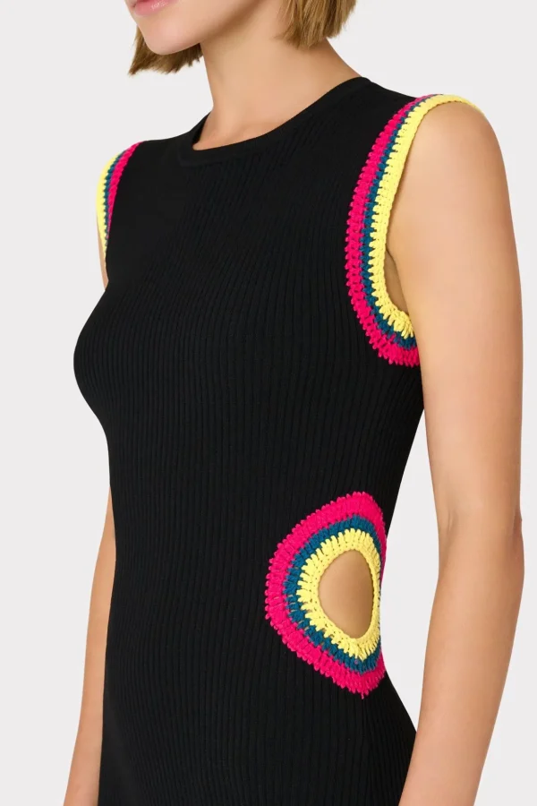 Sweaters & Knits-MILLY Crochet Cut Out Mini Dress Black Multi