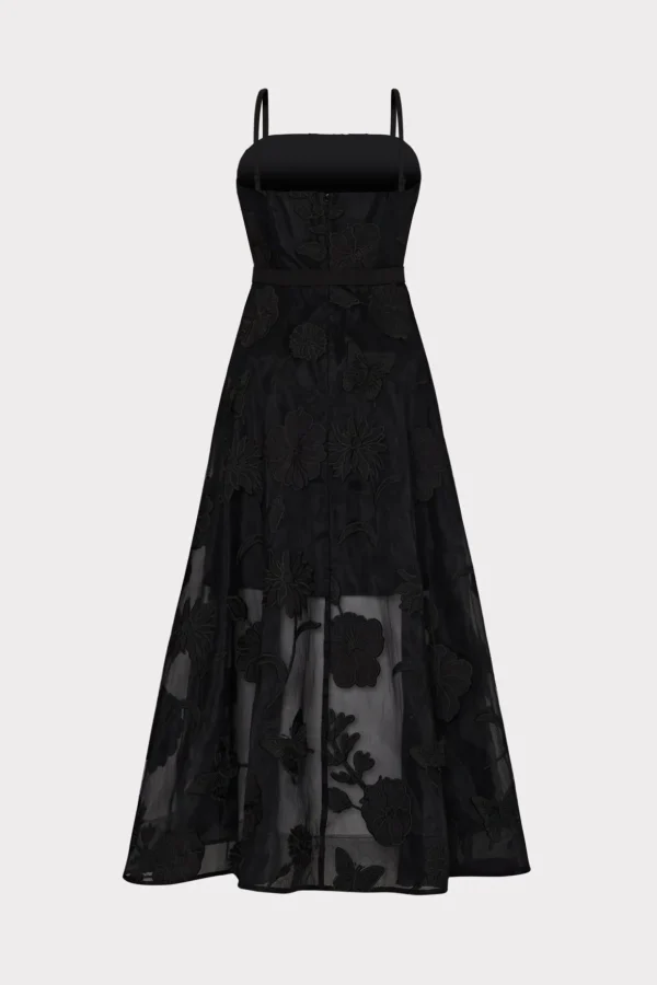 Jumpsuits & Rompers-MILLY 3D Butterfly Embroidery Spaghetti Strap Dress Black