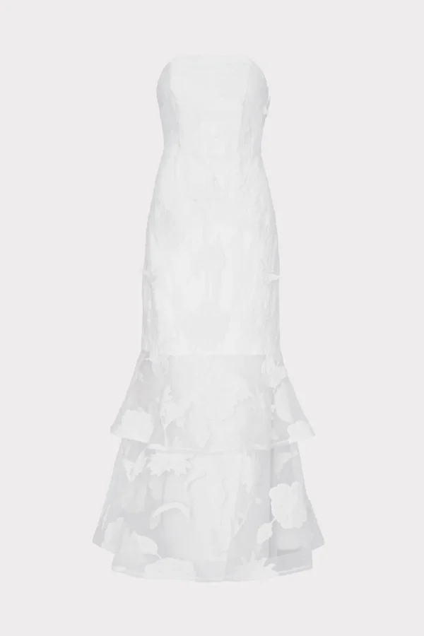 Jumpsuits & Rompers-MILLY 3D Butterfly Embroidery Strapless Dress White