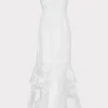 Maxi Dresses-MILLY 3D Butterfly Embroidery Strapless Dress White
