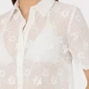 Cover-Ups-MILLY 3D Floral Cotton Eyelet Button Up Top White